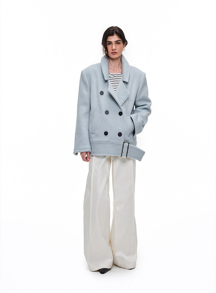 Wide-belt wool jacket