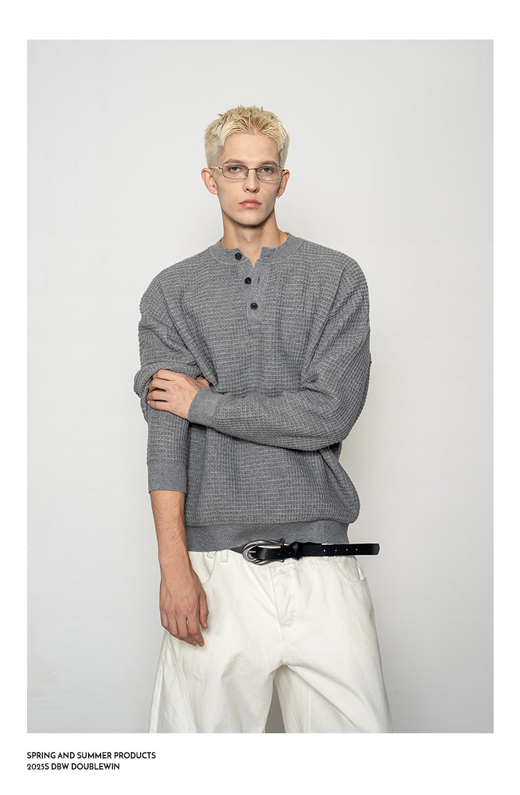 Lazy Waffle Henley Collar Sweater
