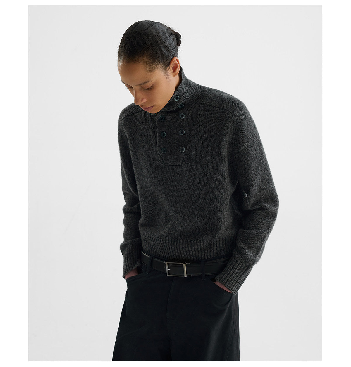 Wool Sweater with a Stand-Up Collar