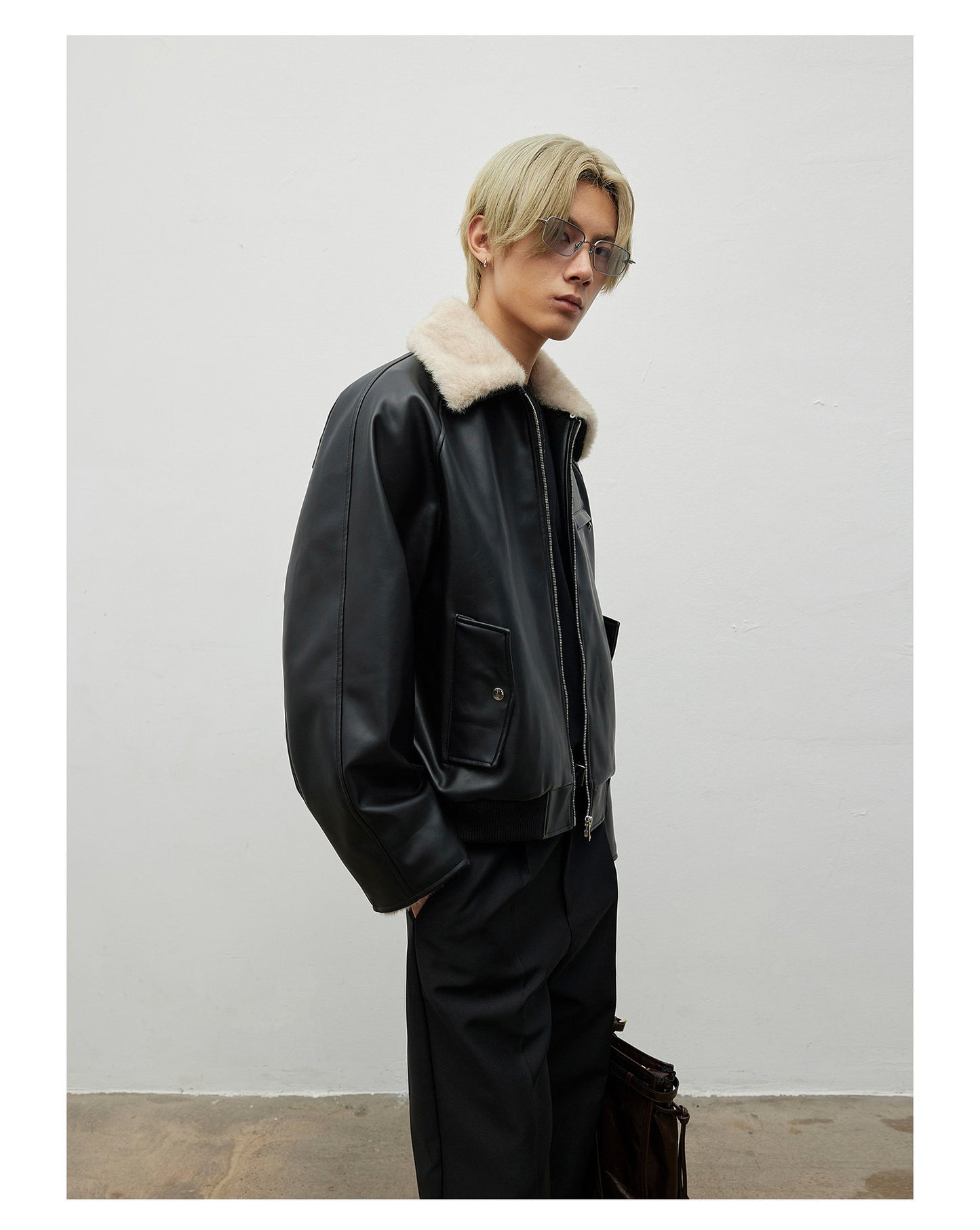 Detachable Collar Leather Jacket