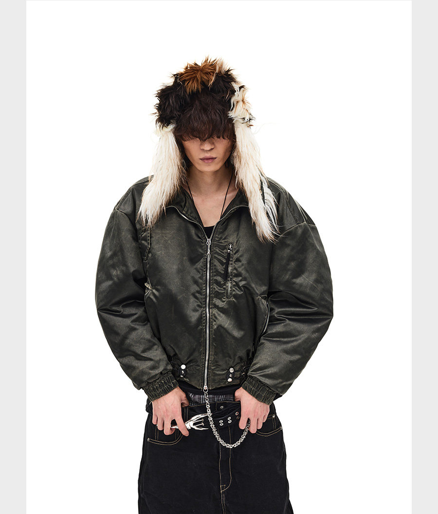 Wash-processed bomber jacket