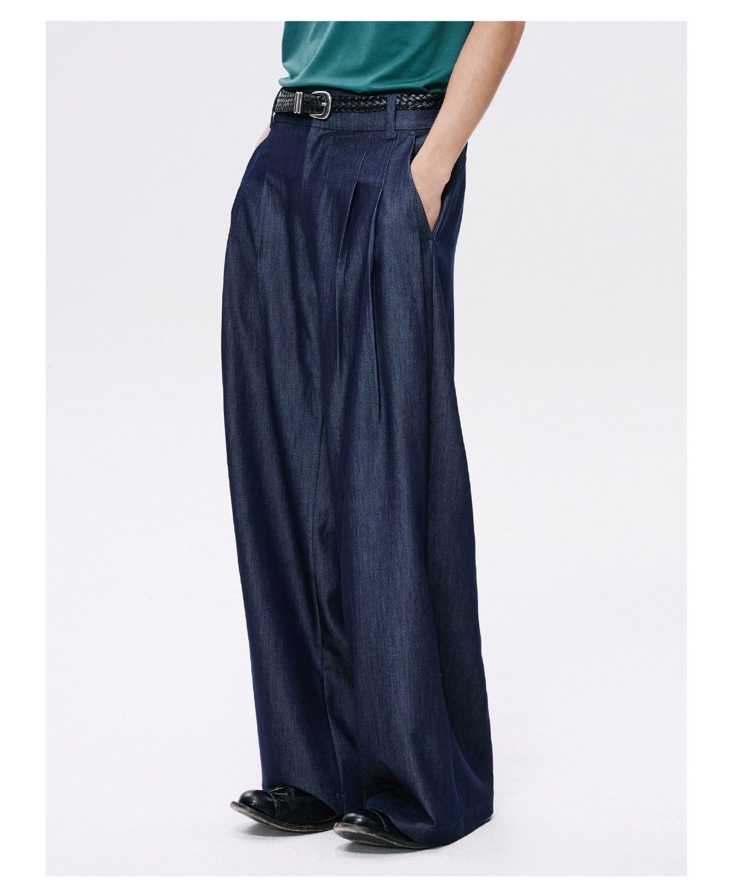Draped Straight-Leg Pants