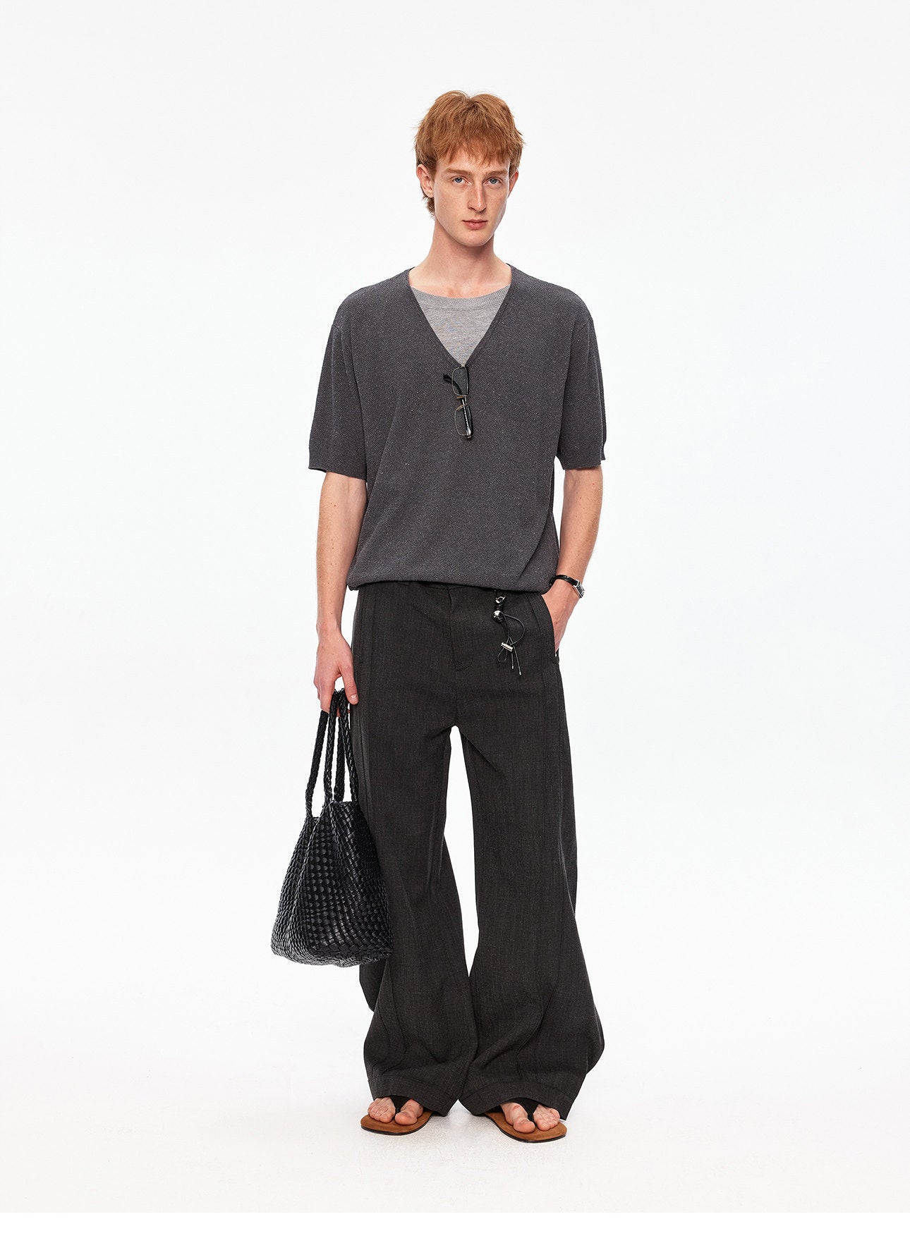 투피스 V넥 니트