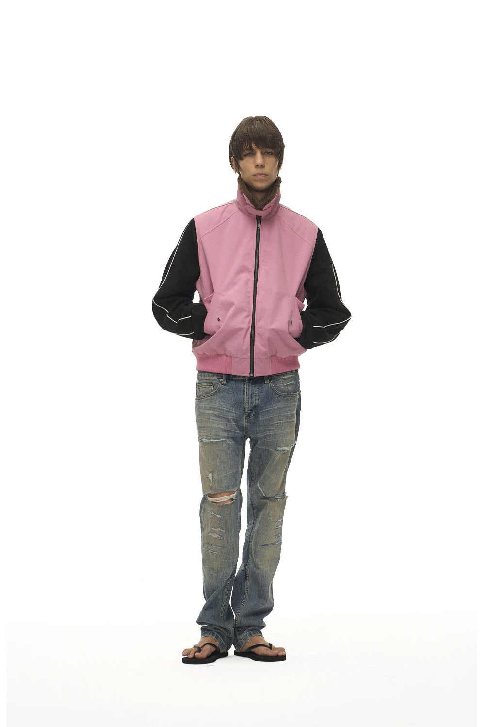 Lambswool Lapel Contrast-Color Sports Jacket