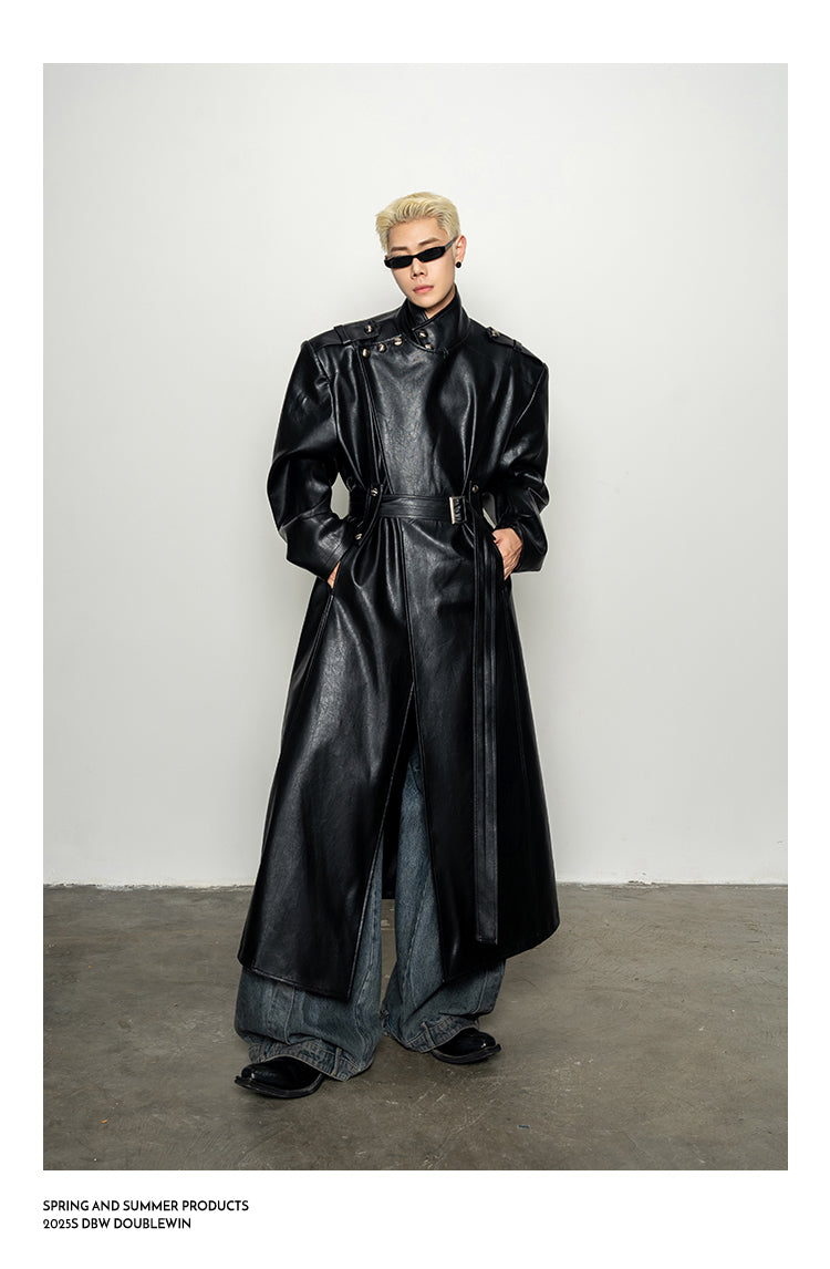 High-End Large Lapel Leather Coat