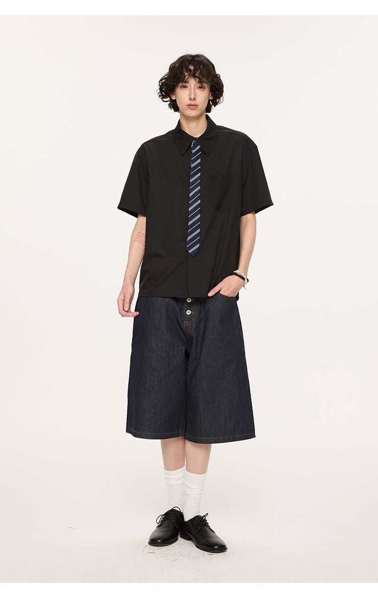 A-line denim shorts with buttons