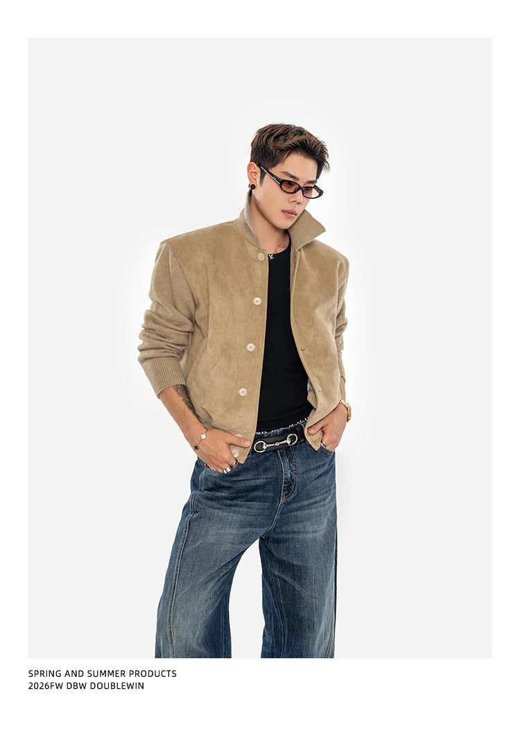 Suede and Knit Baseball Jacket