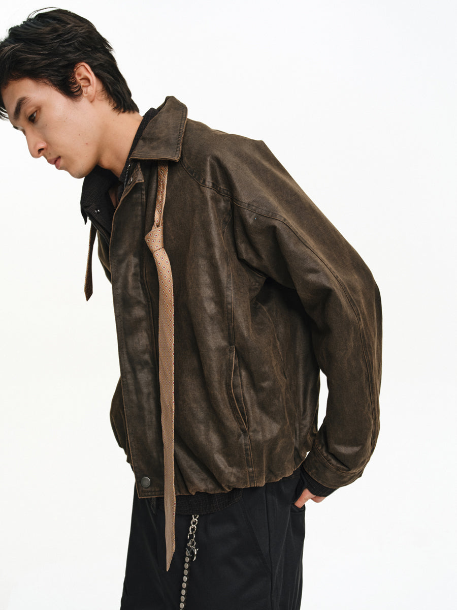 Vintage-Washed Leather Jacket