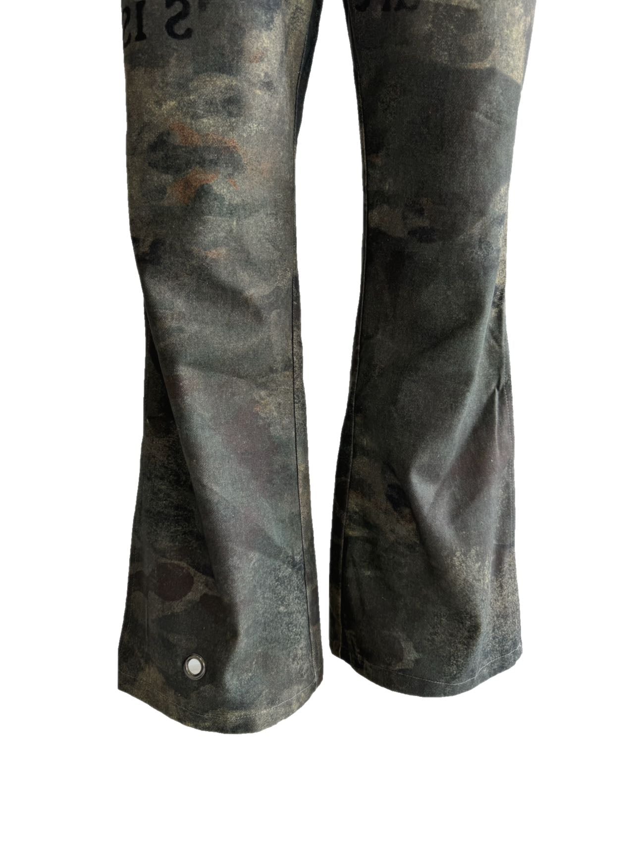 Camouflage Wide Leg Damaged Bootcut Pants