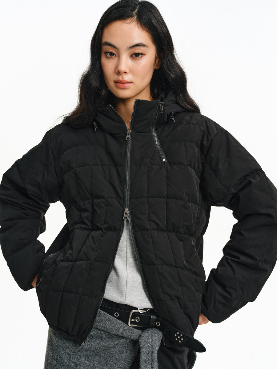 High-collar hooded down jacket