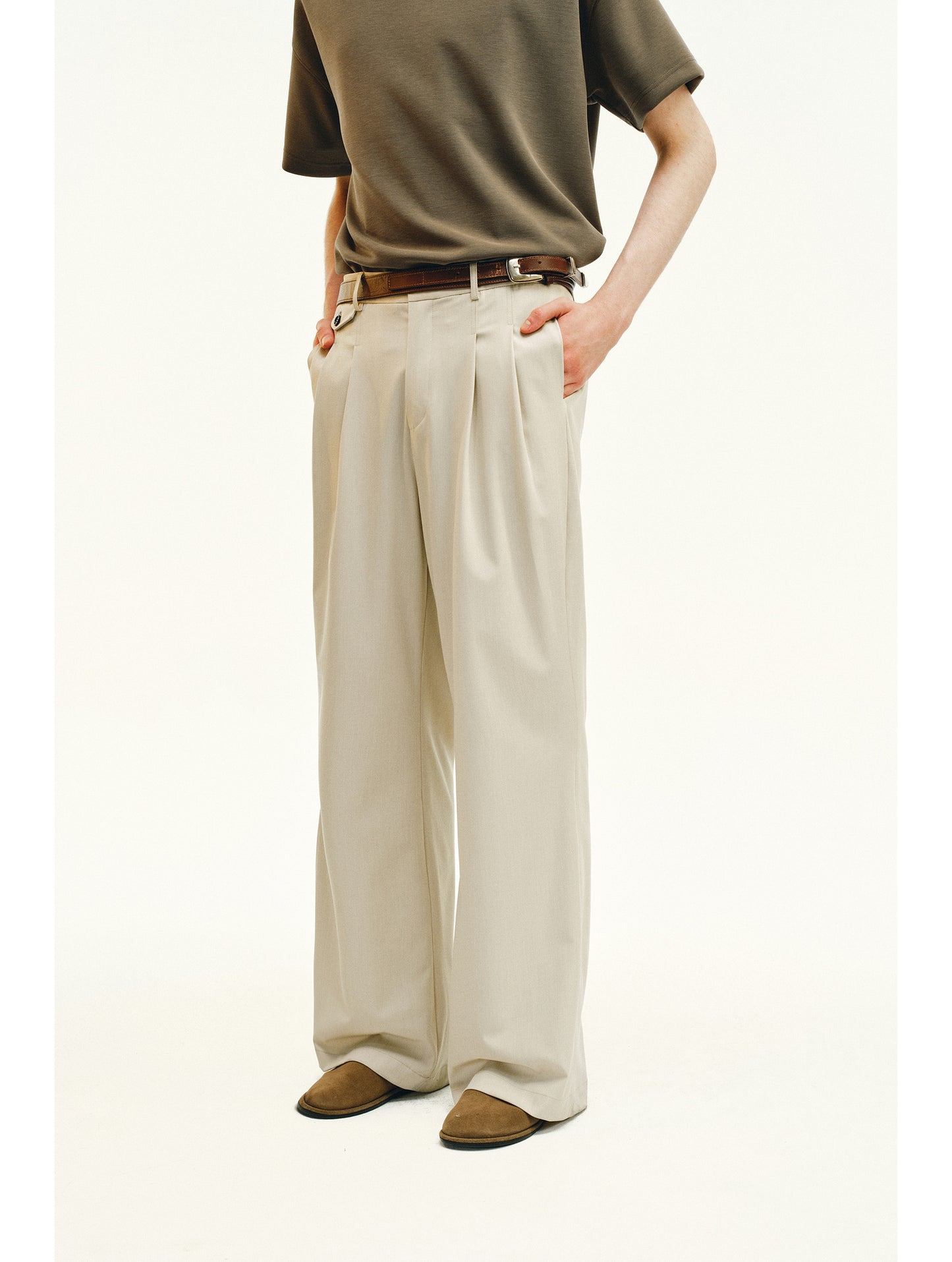 Double-Pleated Casual Pants