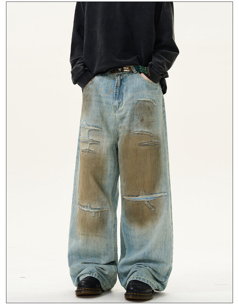 Retro Color Dirty Fit Damaged Jeans