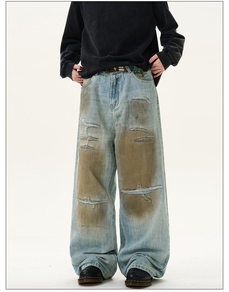 Retro Color Dirty Fit Damaged Jeans