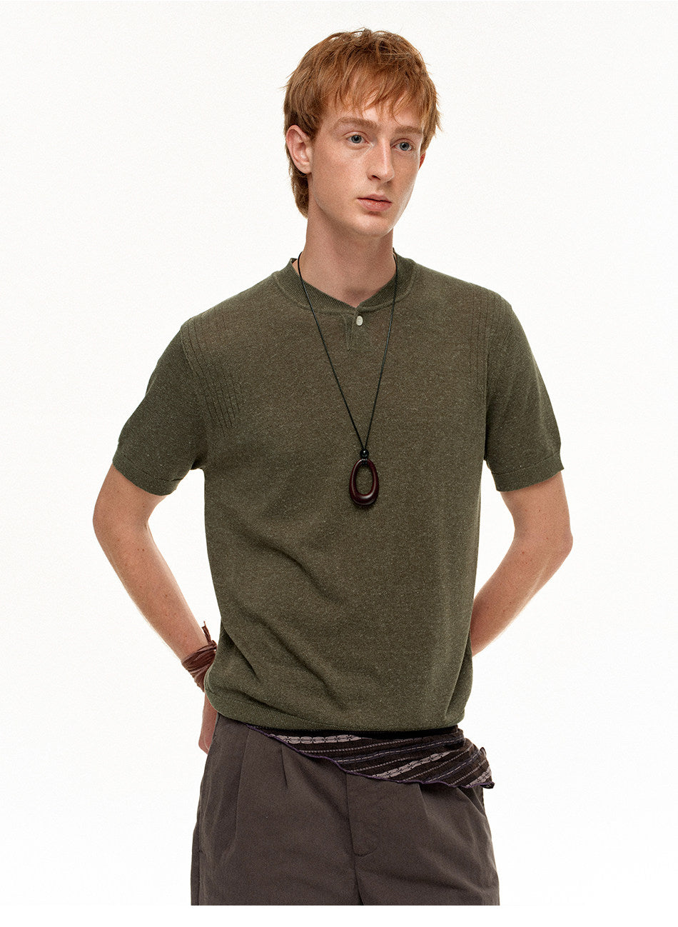 Henley-Neck Loose-Fit Knit