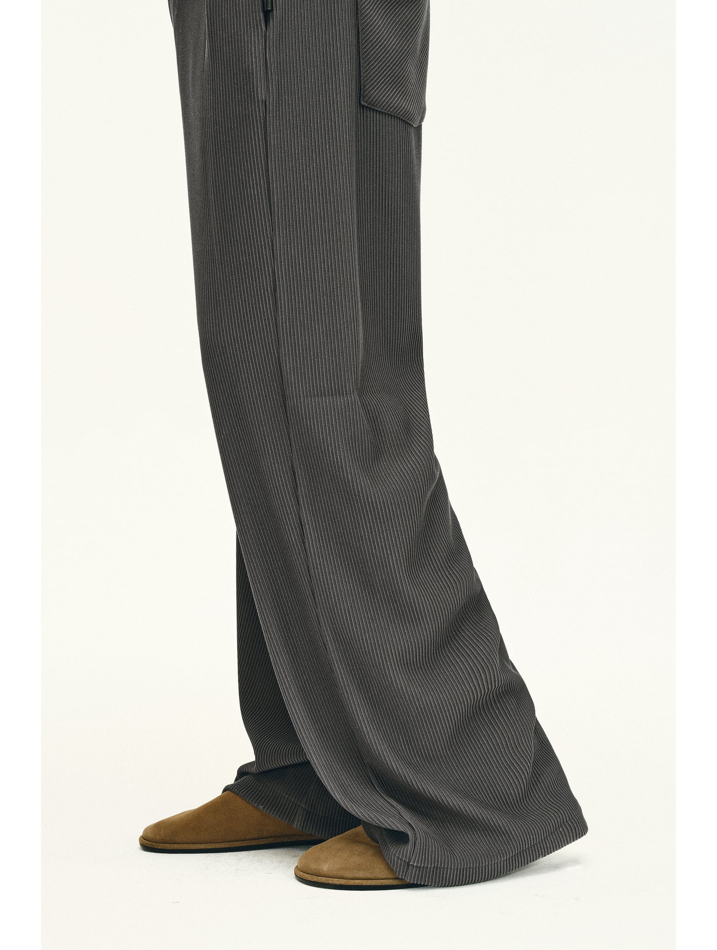 Vertical Stripe Textured Casual Pants Set