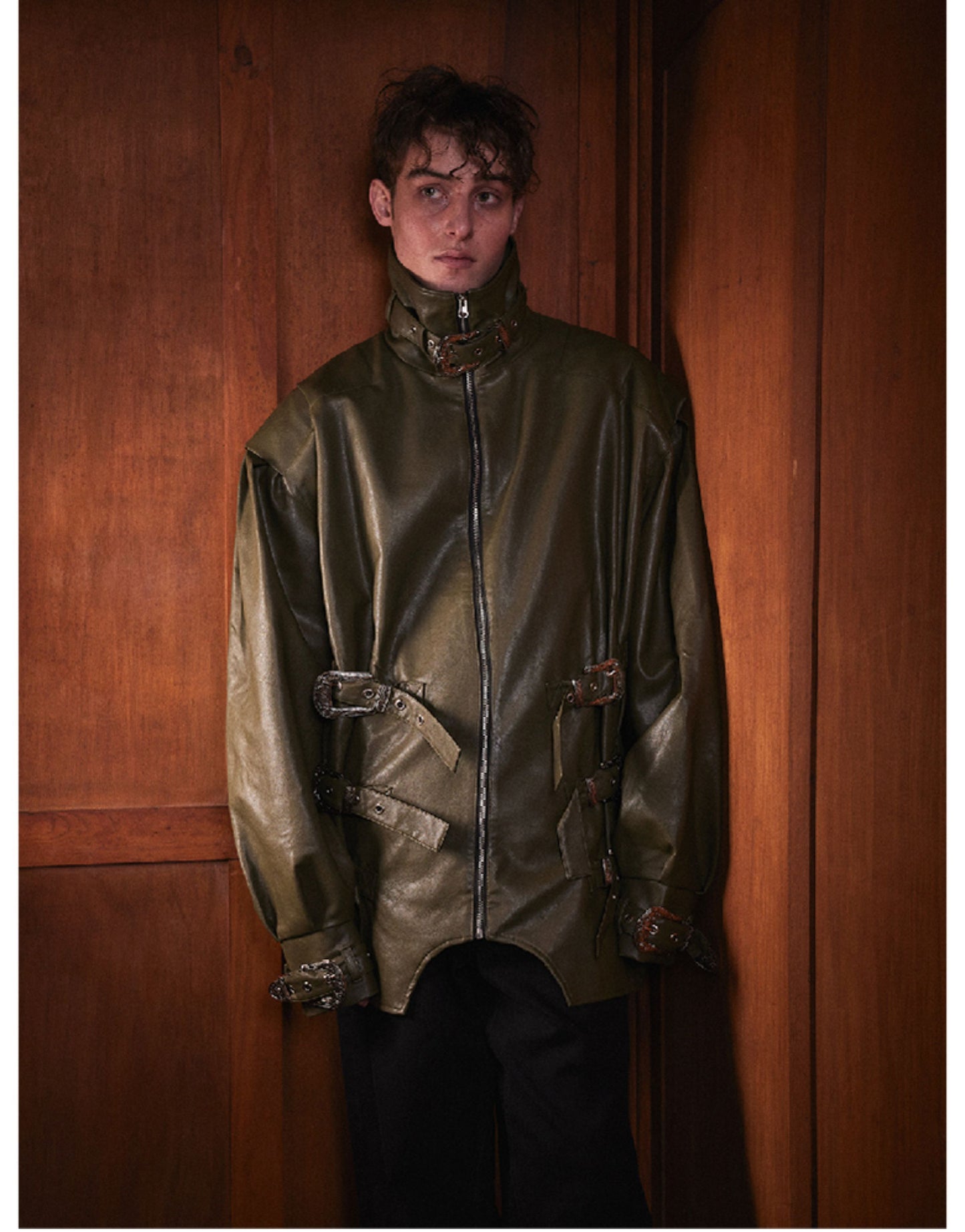 Metal Buckle Loose Leather Jacket