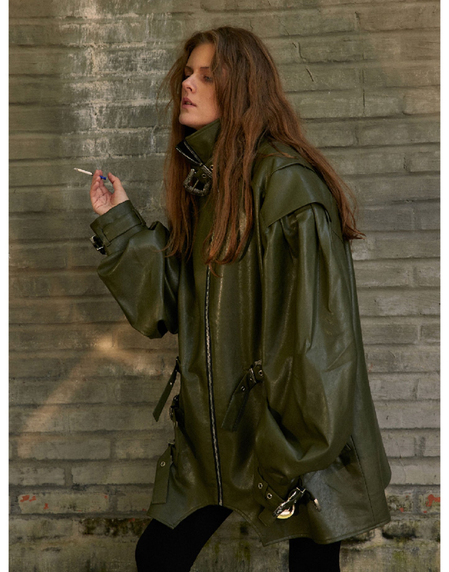 Metal Buckle Loose Leather Jacket