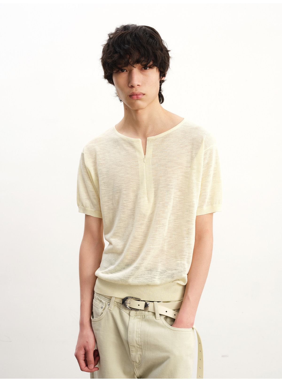 Semi-sheer Half-Zip Shirt