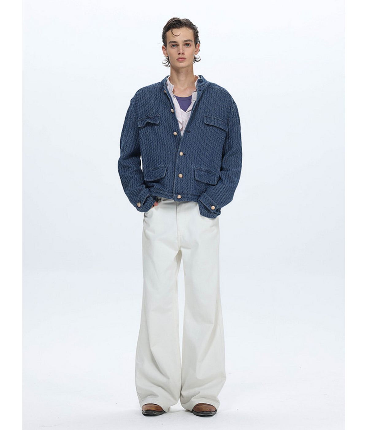 Vintage Stand-Collar Denim Jacket