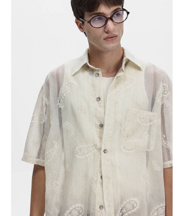 Linen-Blend Sheer Shirt