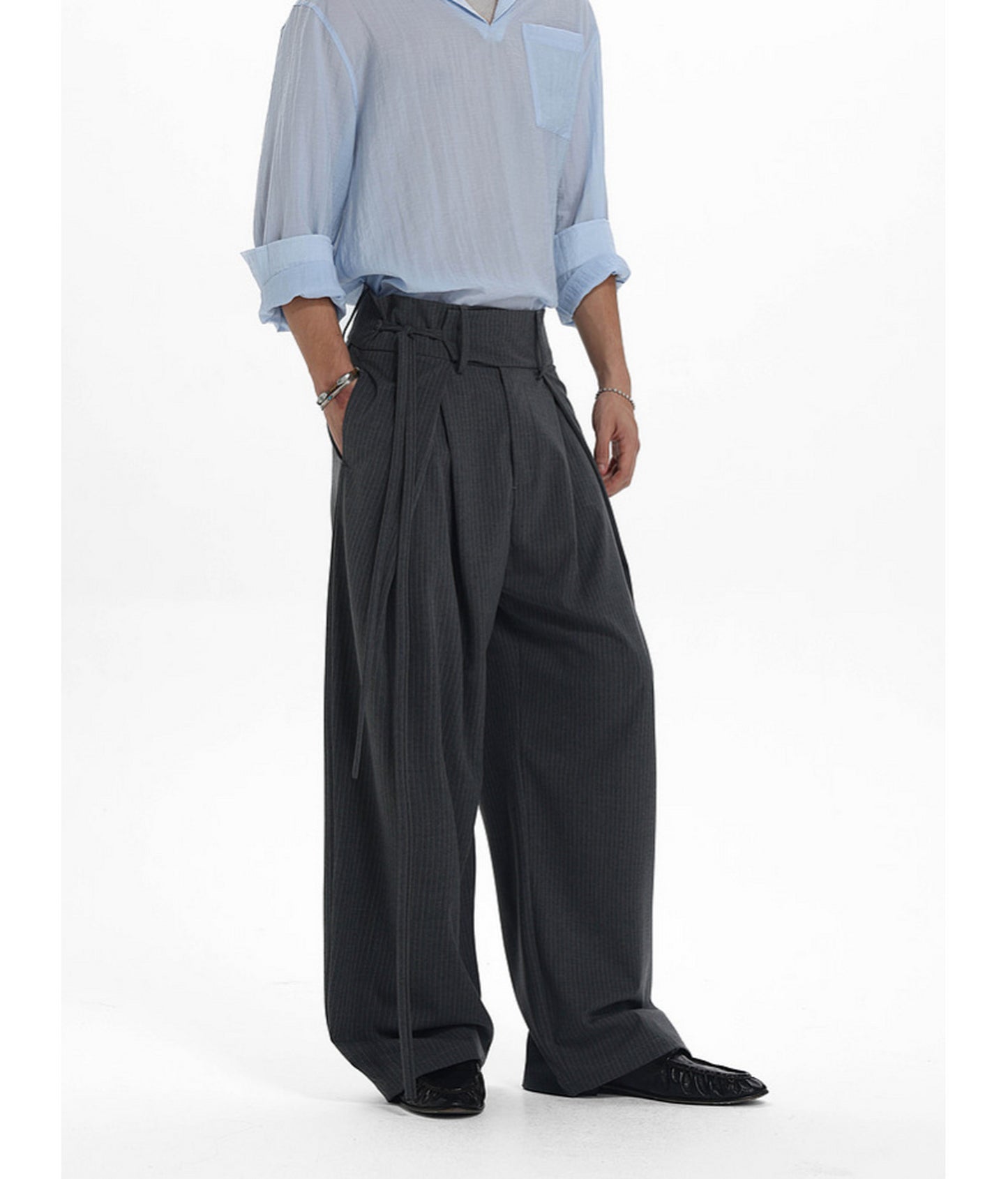 High-Waisted Double-Pleated Casual Pants