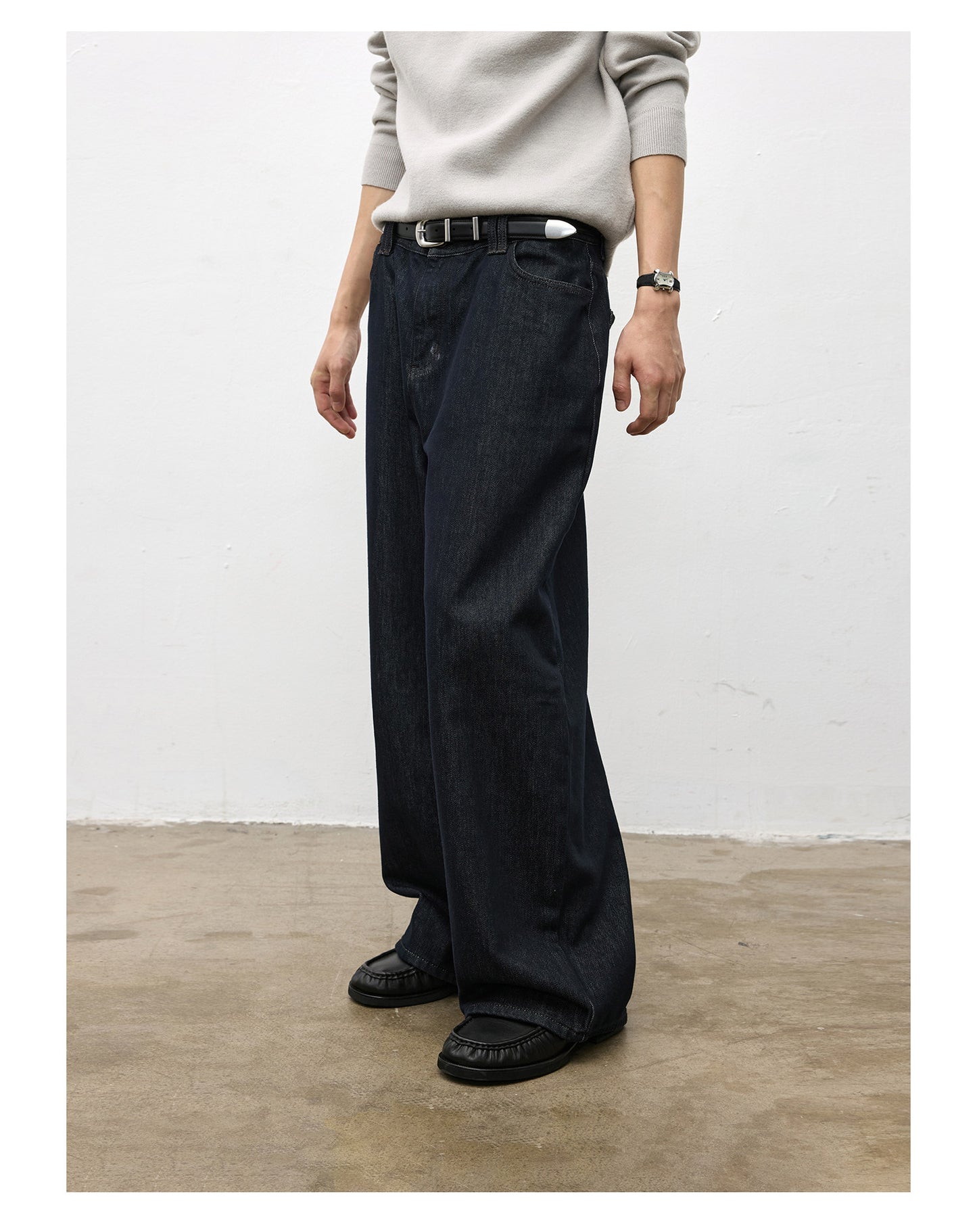 Wash-processed raw denim pants