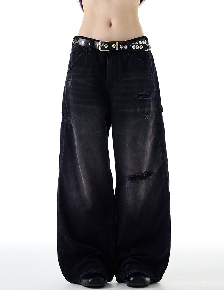 Damaged wash gradient jeans