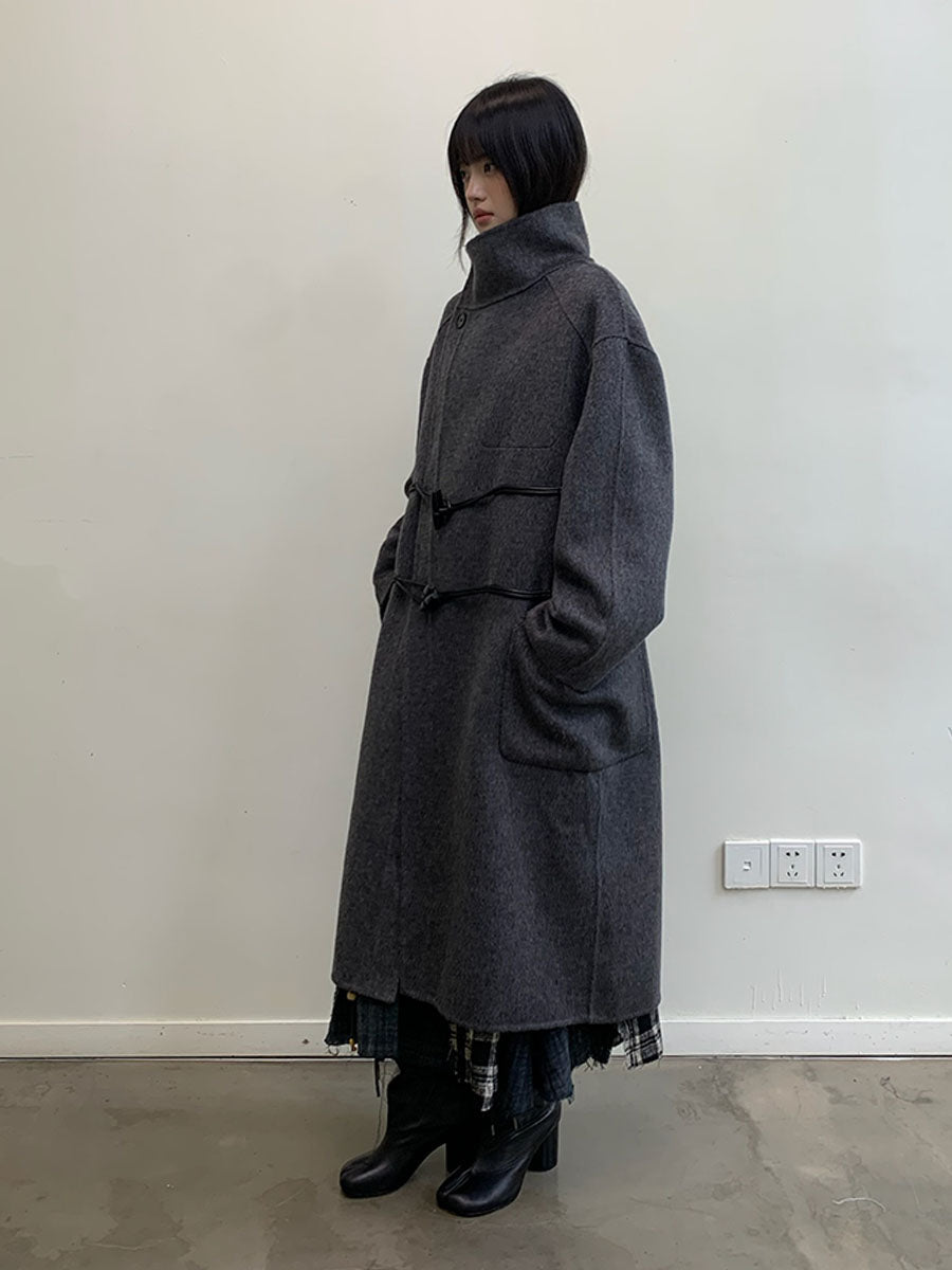 Long wool coat with diagonal placket