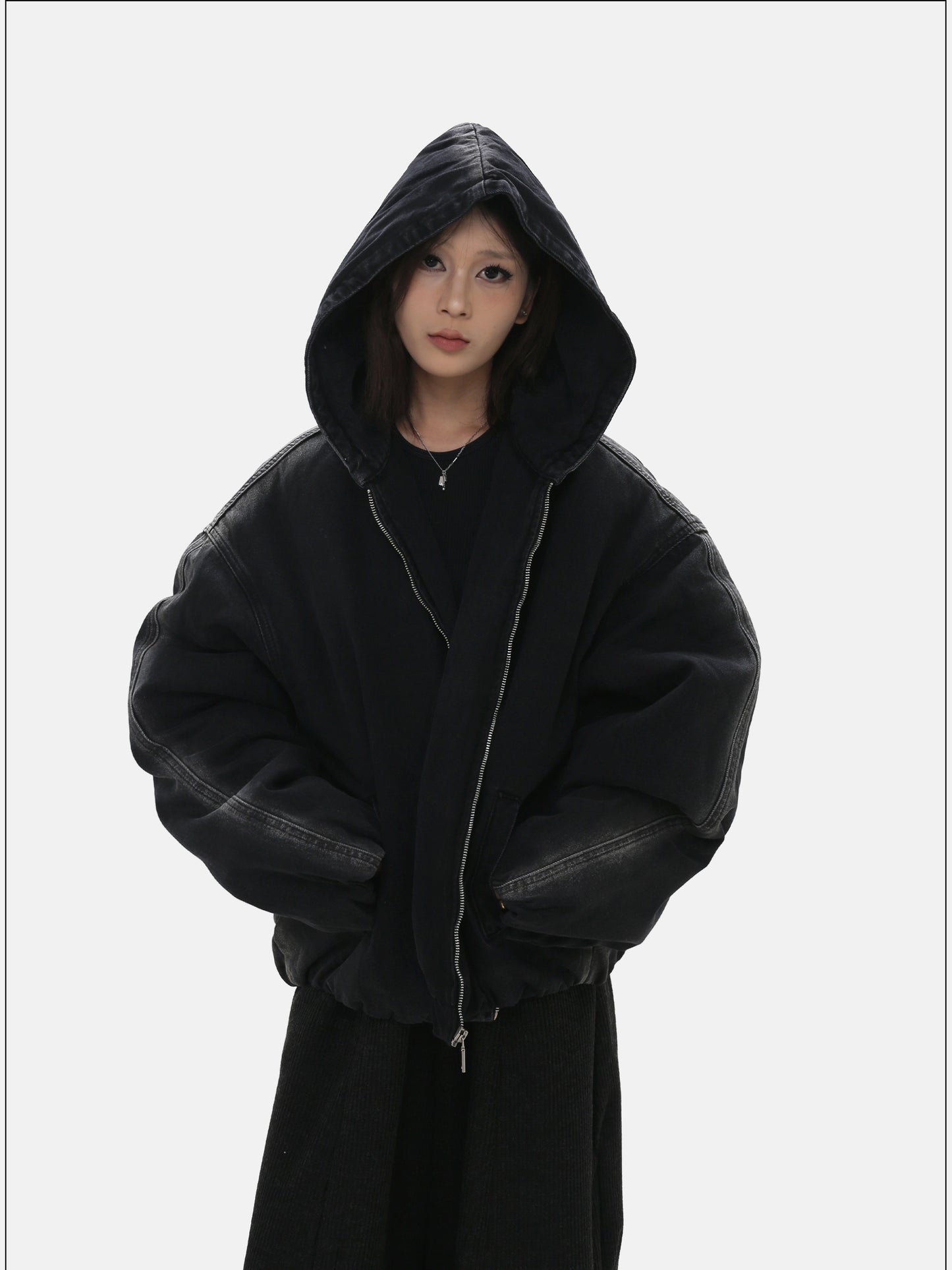 Loose-Fit Hooded Denim Jacket