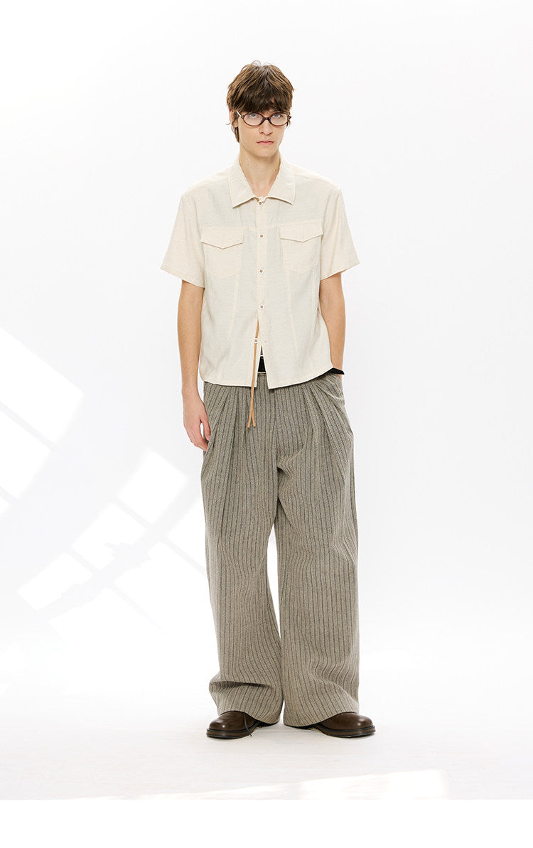 Linen button-down casual shirt with tassels