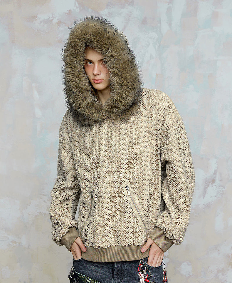 Double zipper knit with hood