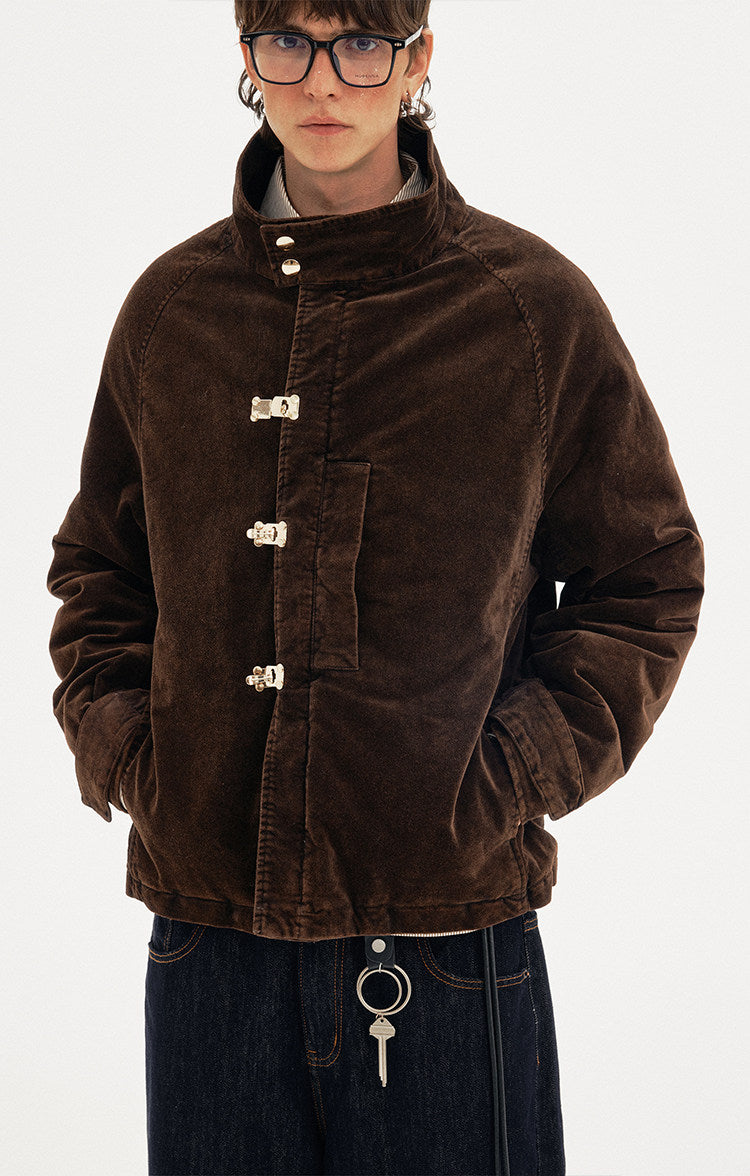 Metal Buckle Stand Collar Cotton Jacket