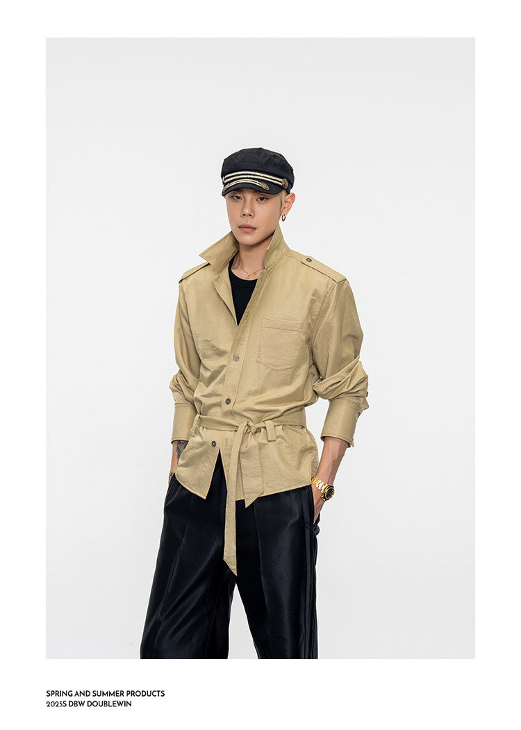 Wide-Shoulder-Pad Straight-Silhouette Shirt