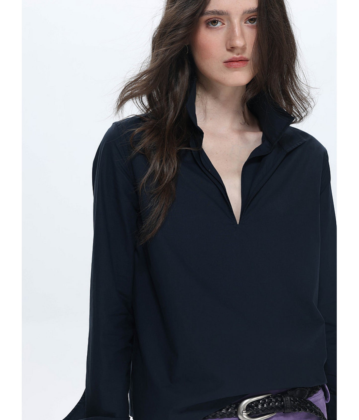 Deep V-Neck Half-Button Pullover Shirt