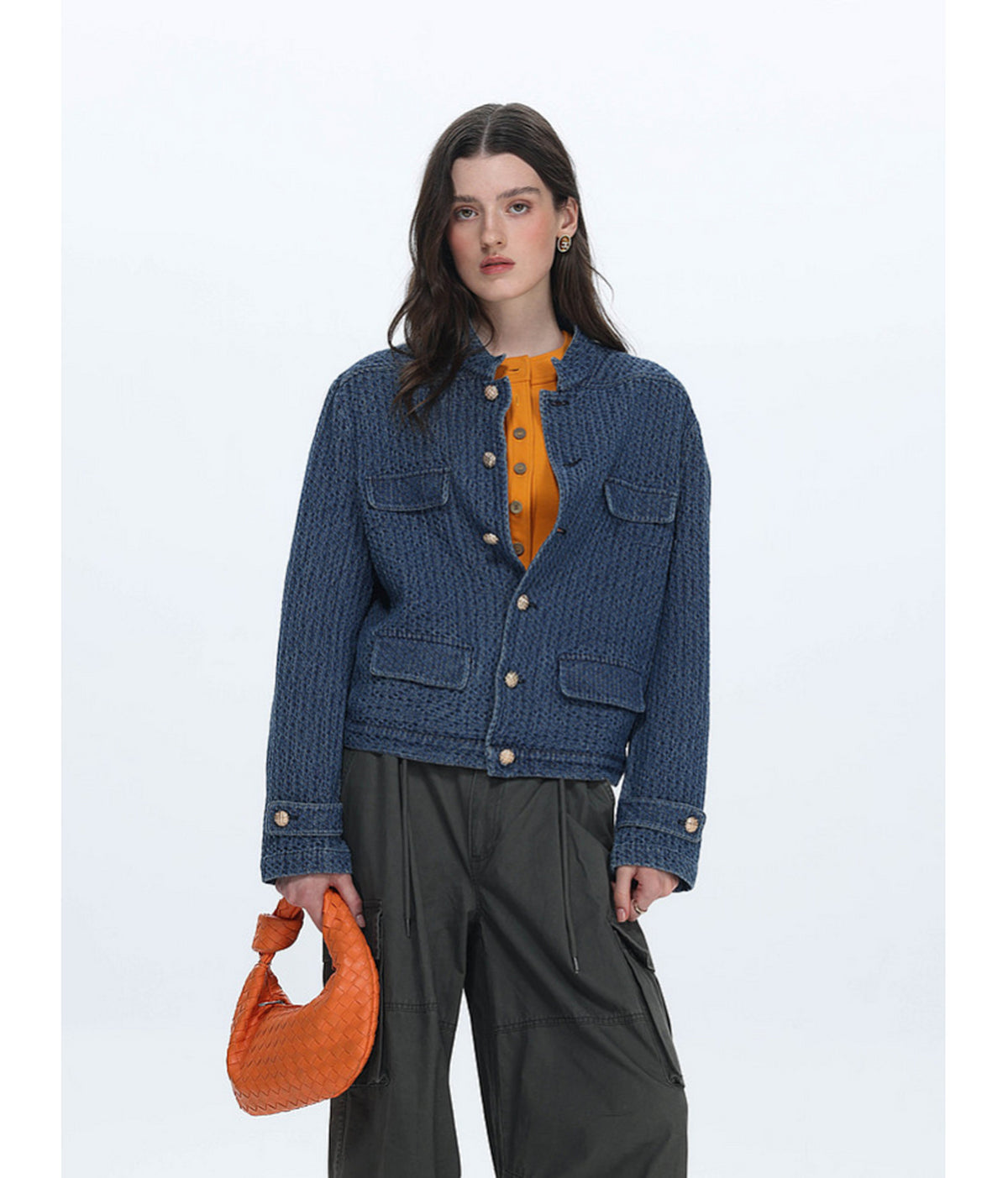 Vintage Stand-Collar Denim Jacket