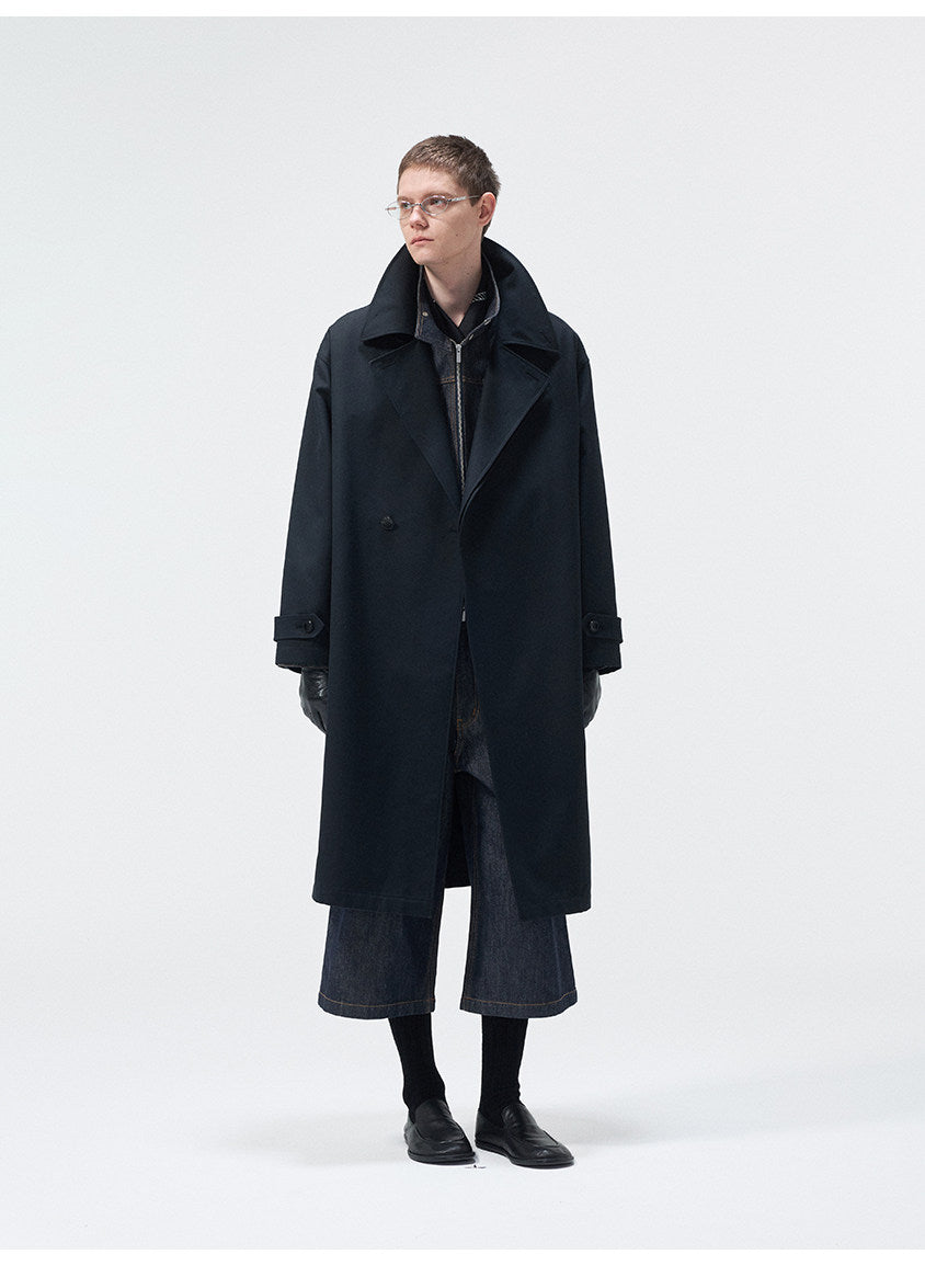 Cotton & Leather Trim Trench Coat