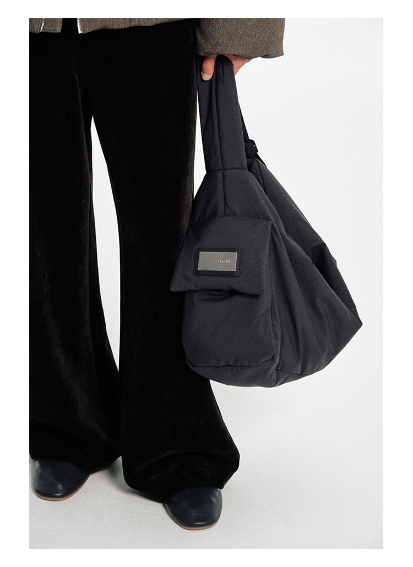 Wrinkle-Finish Nylon Multi-Pocket Shoulder Bag