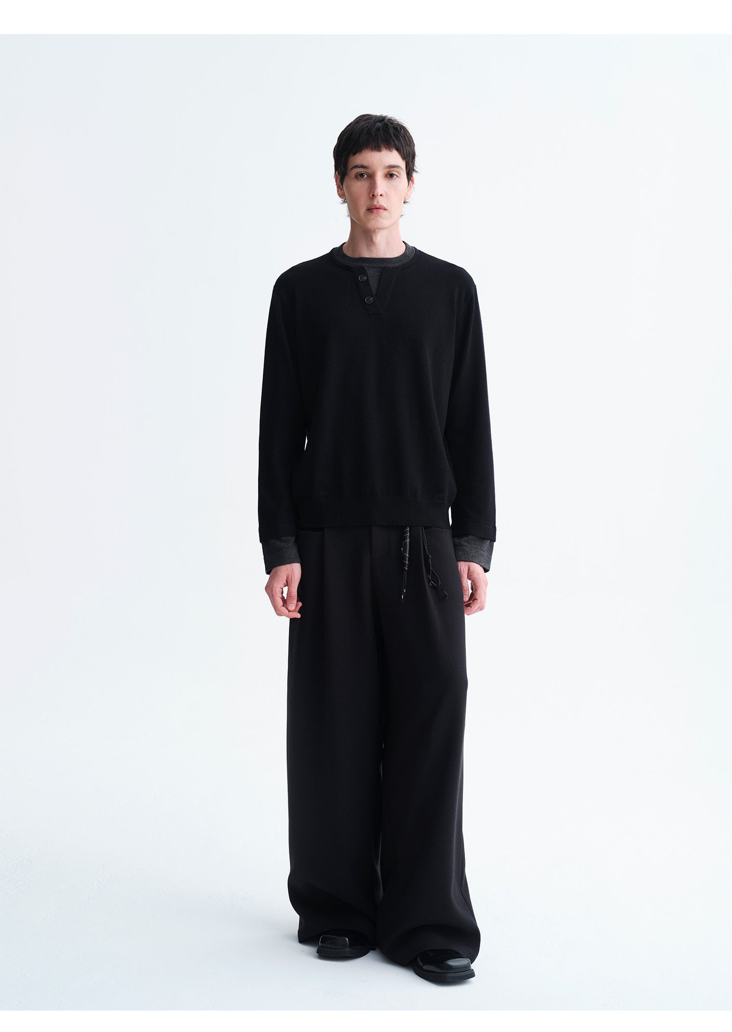 Faux Two-Piece Henley Collar Sweater