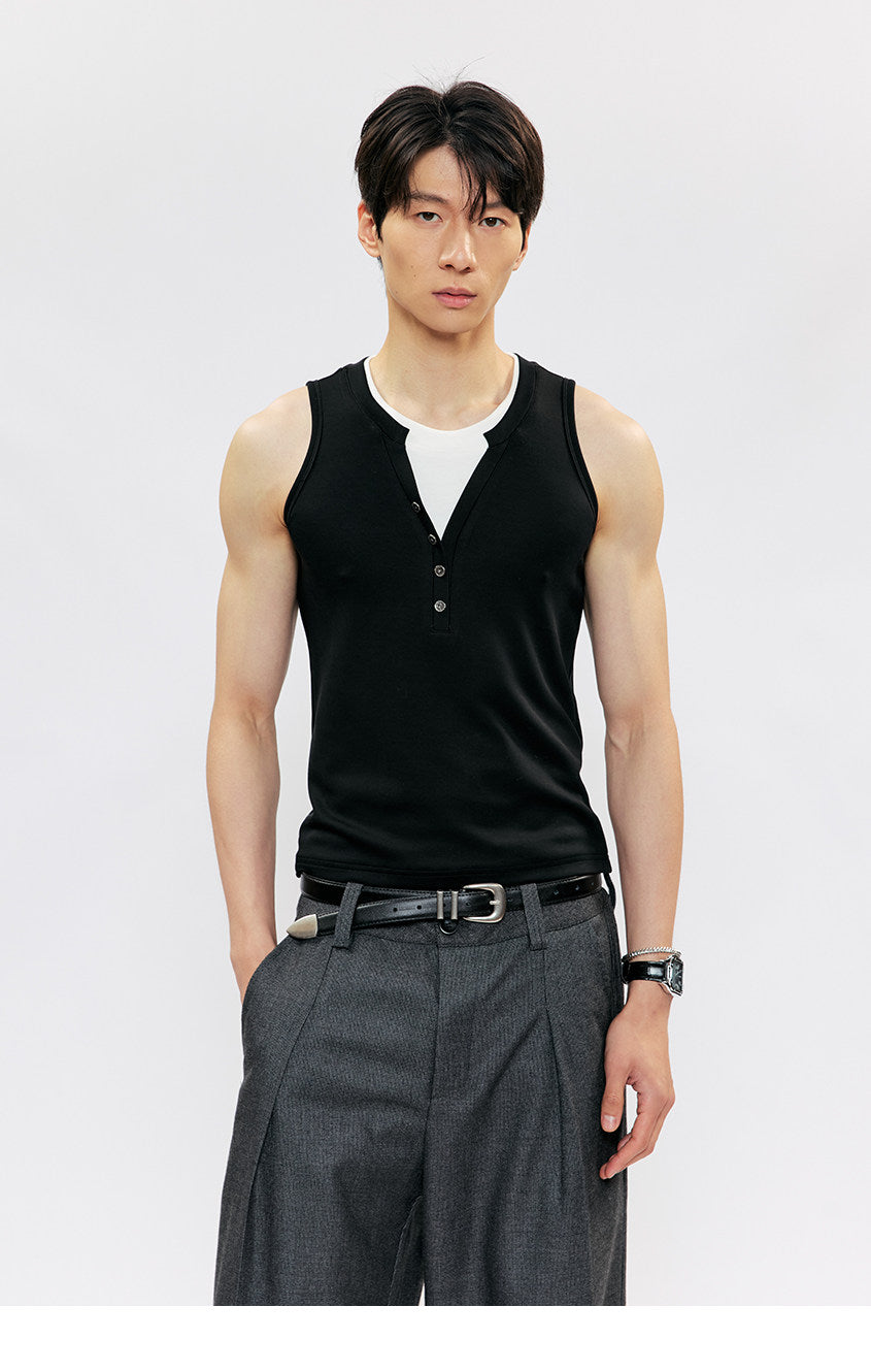 Fake Two-Piece Basic Sleeveless Top