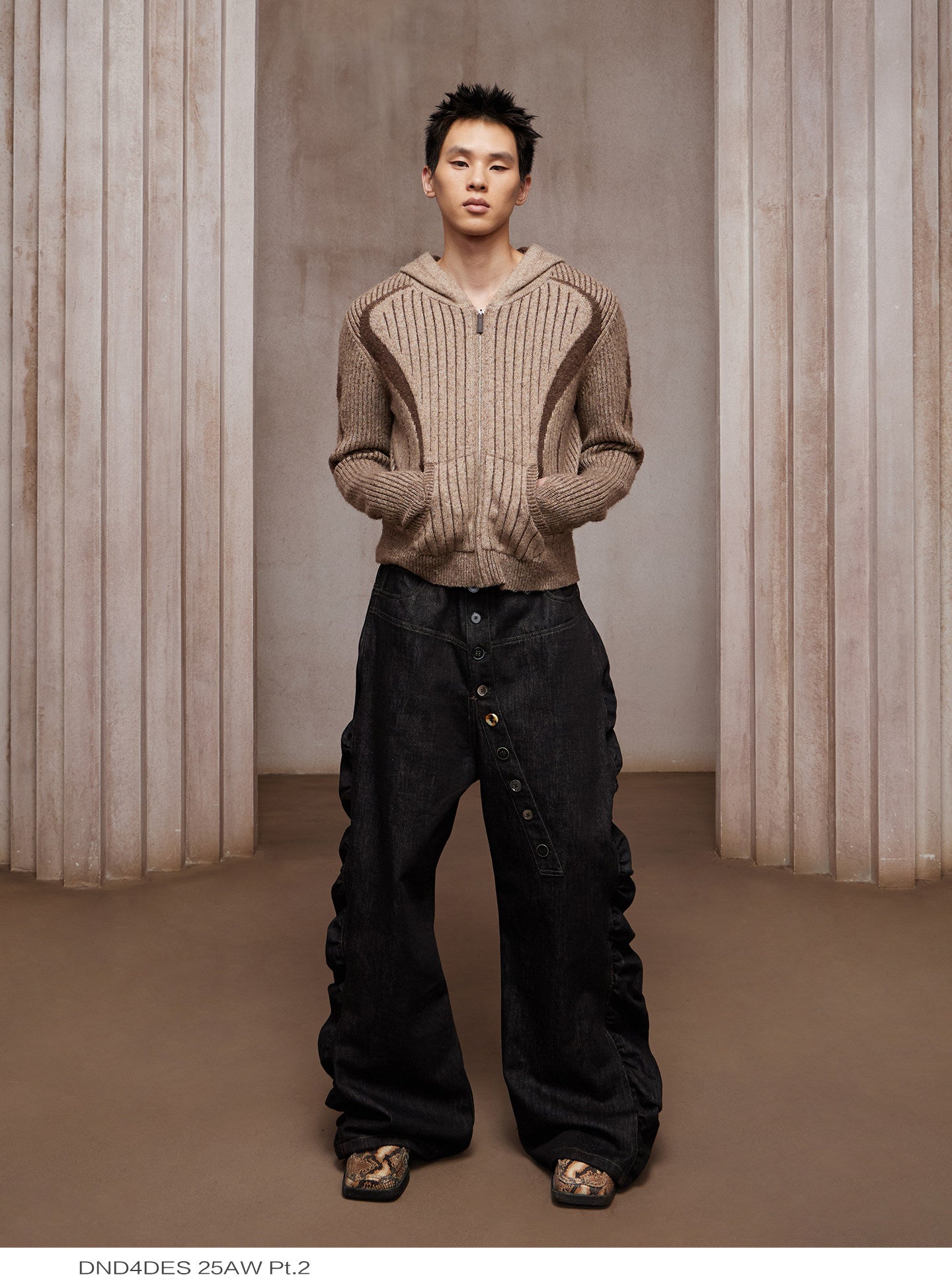Long Button-Down Baggy Denim Pants