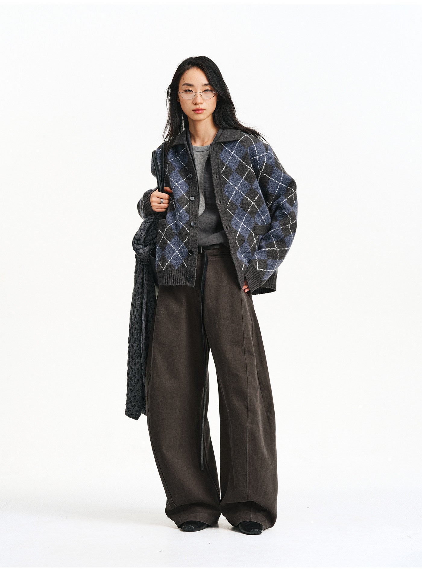 Diamond-pattern cardigan