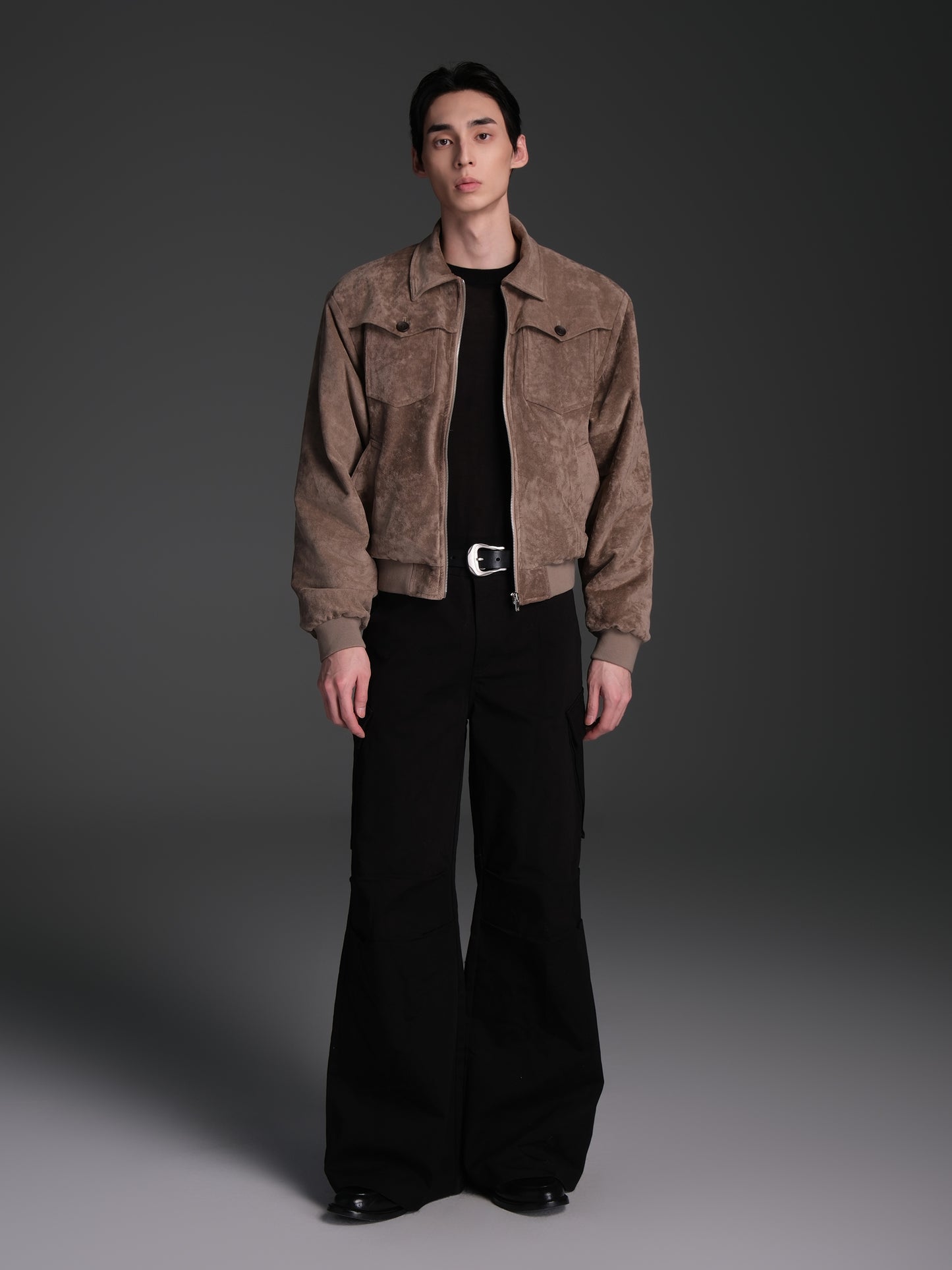 Diagonal Pockets Wide Casual Pants