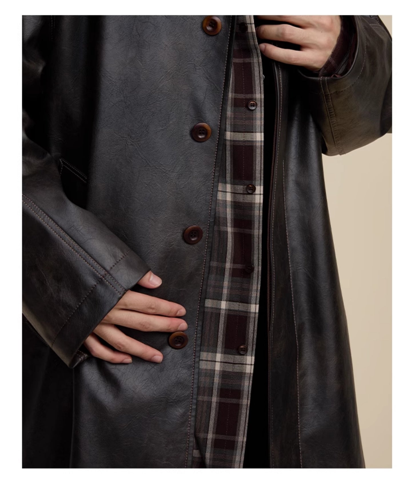 PU leather casual mid-length coat