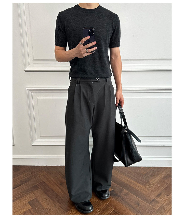 Luxurious-Feel Round-Neck Wool Shirt