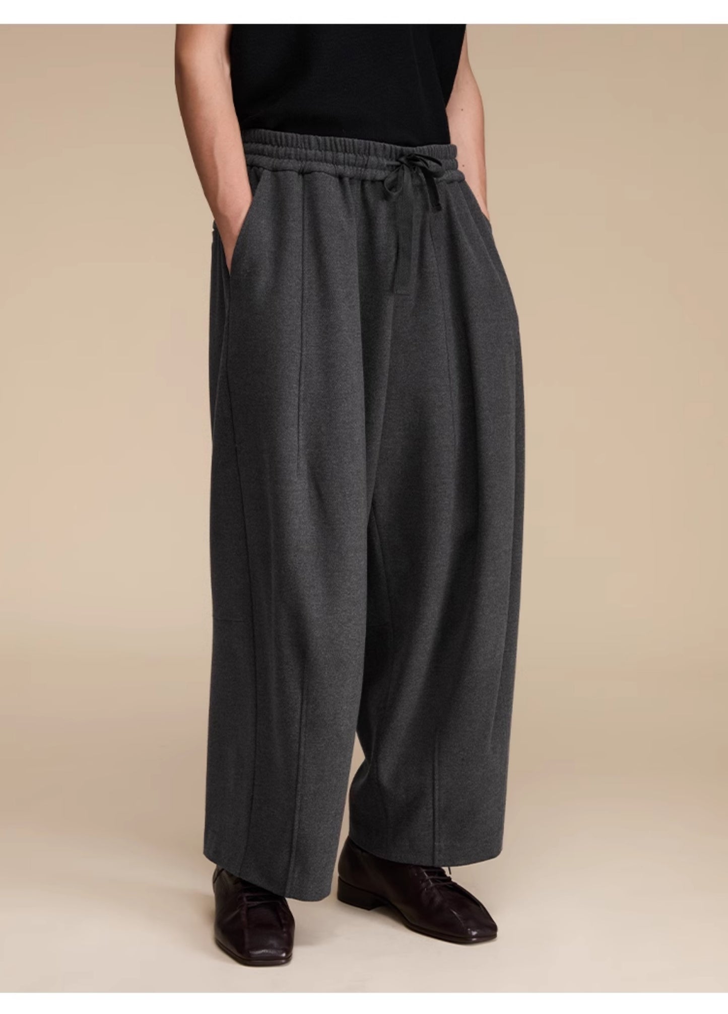 Elastic Waist Wool Casual Pants