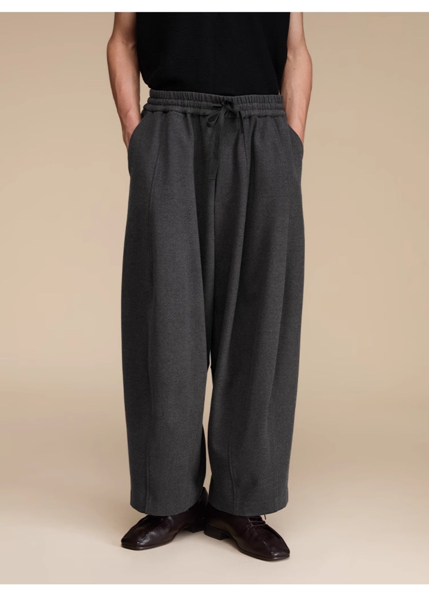 Elastic Waist Wool Casual Pants