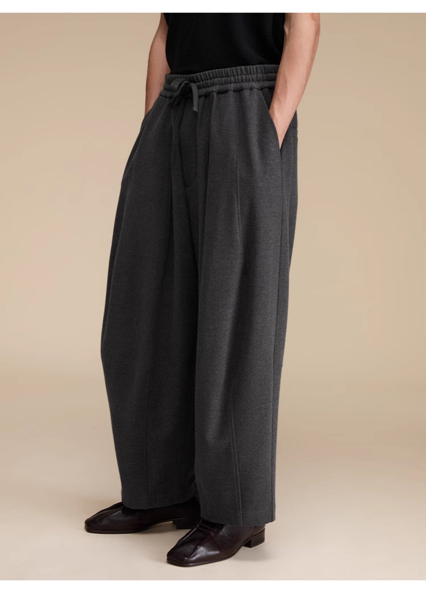 Elastic Waist Wool Casual Pants