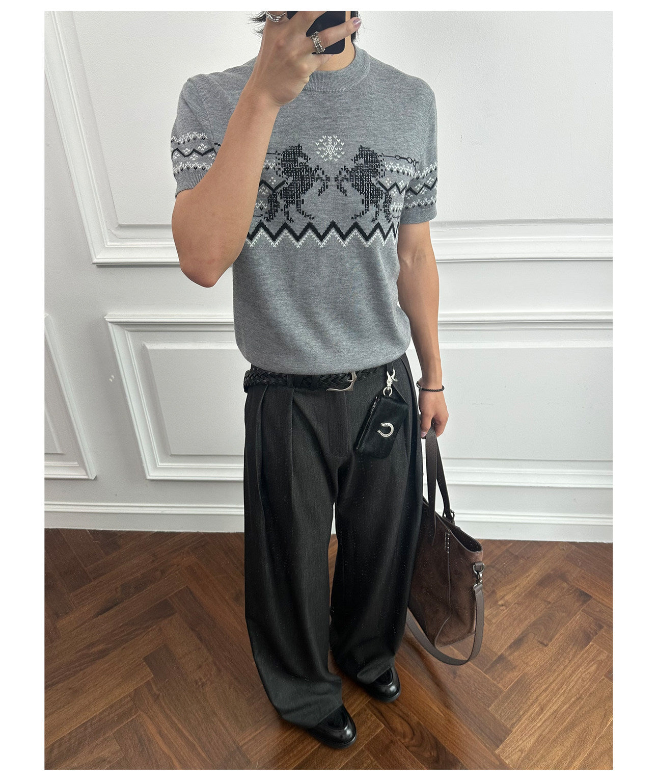 Wool Blend Crew Neck Knit Shirt