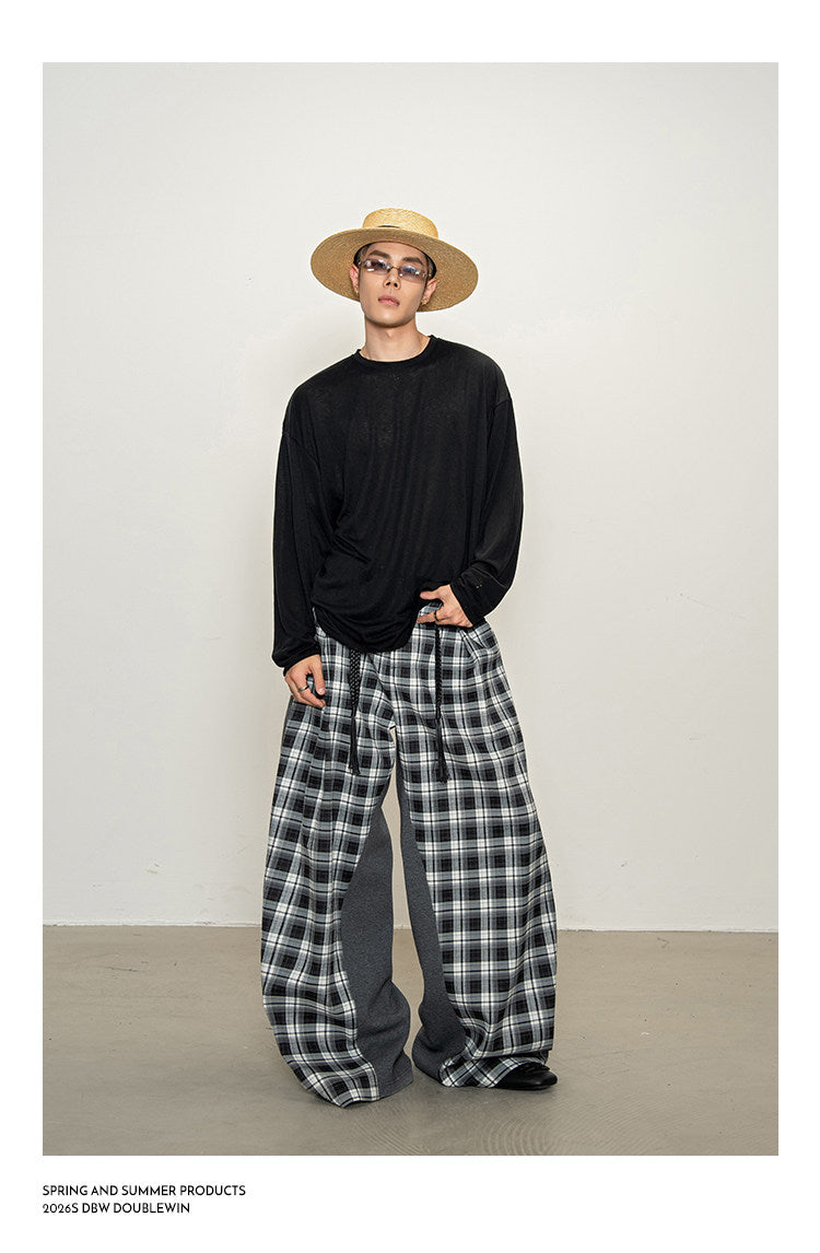 Checkered Patchwork Casual Pants
