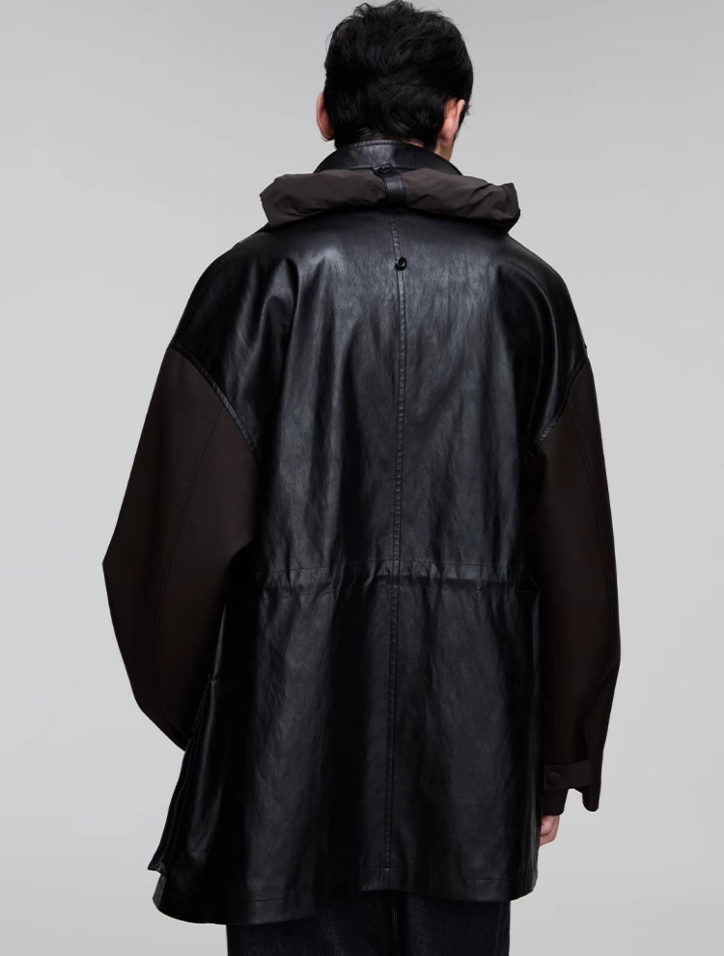 Leather jacket with detachable hood